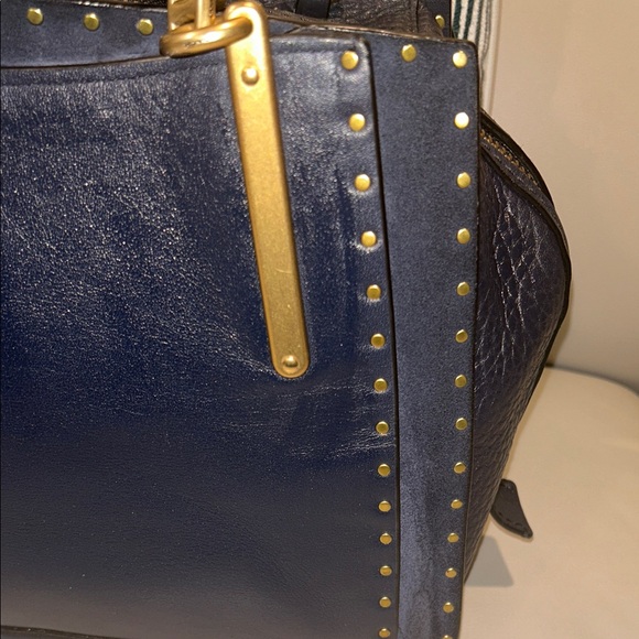 Coach Navy Dreamer 36 Border Rivets Leather Handbag - Picture 9 of 17